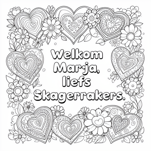 hartjes en bloemen kleurplaat voor kinderen