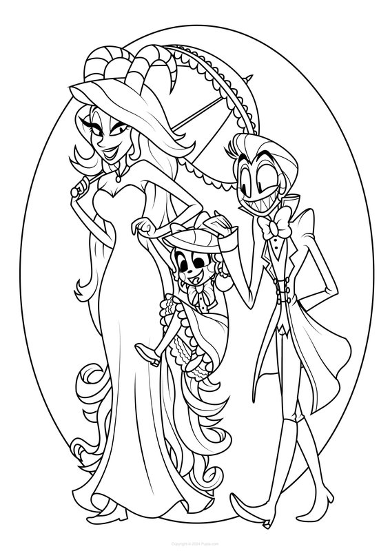 Hazbin Hotel Lilith Lucifer And Baby Charlie coloring page for children
