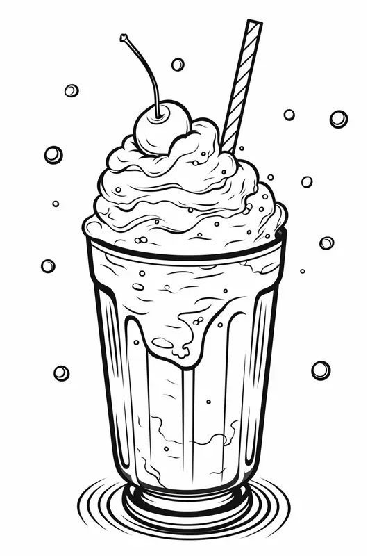 Heerlijke Milkshake Met Een Rietje En Een Kers coloring page for children