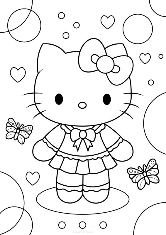 Hello Kitty And Butterflies coloring page for children