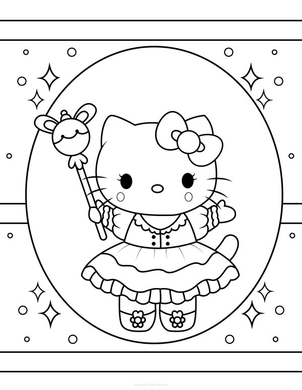 Hello Kitty avec une baguette magique coloring page for children