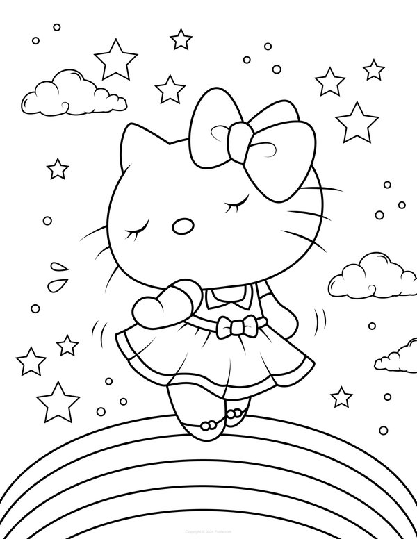 Hello Kitty op een regenboog coloring page for children