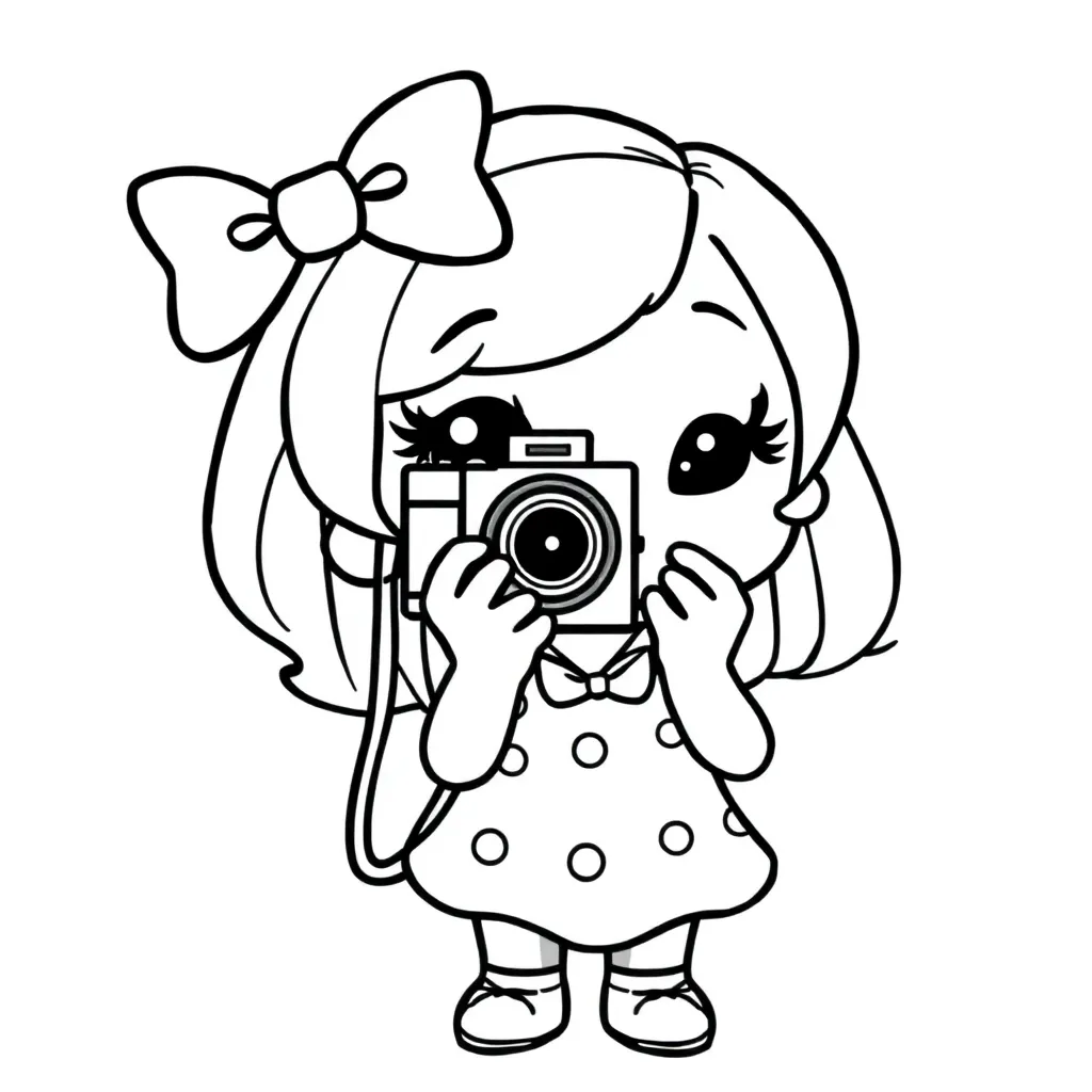 Hello Kitty Schattig Camera Strik Kawaii coloring page for children