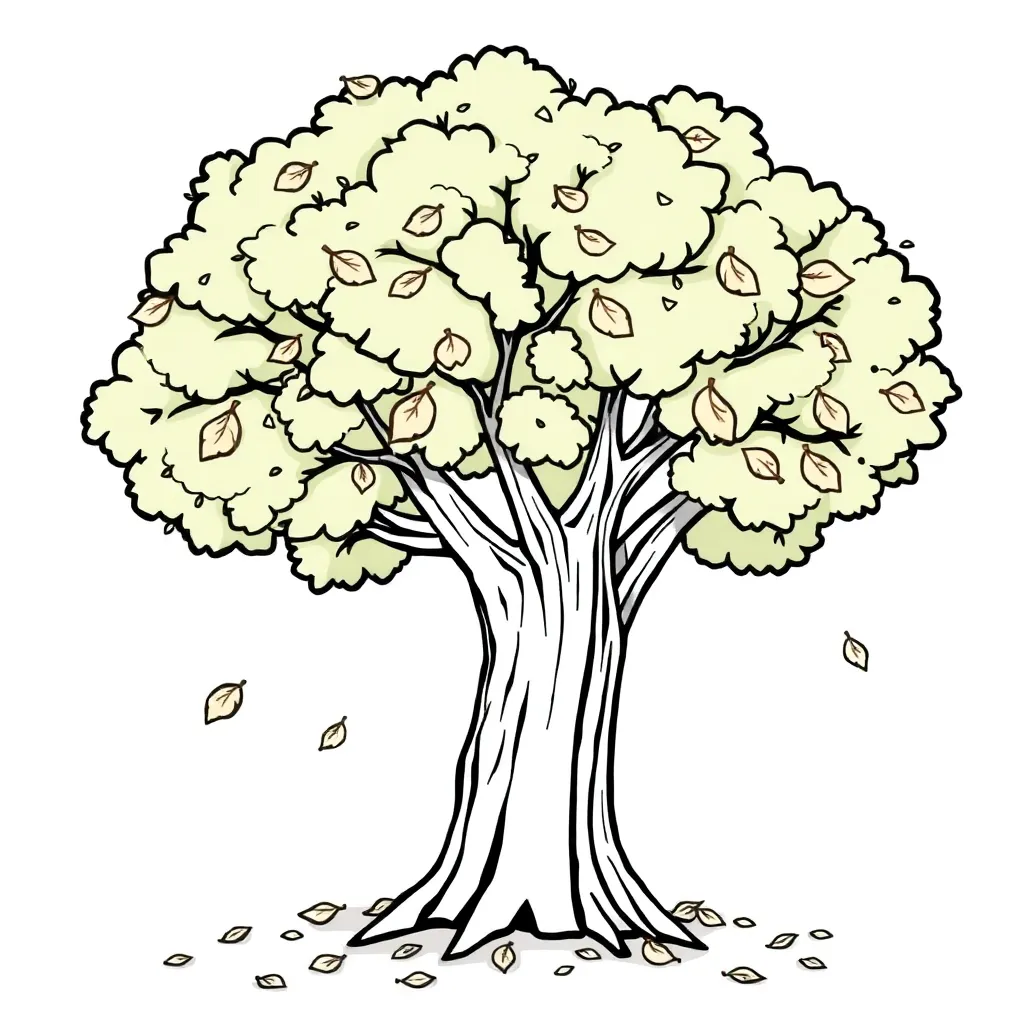 Free Autumn Coloring Page, Tree, Falling Leaves, Seasonal, Kids