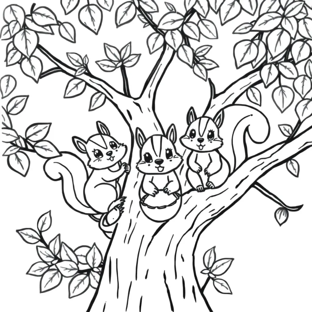 Free Fall Color Pages, Squirrels, Trees, Leaves, Nut Basket Coloring Pages