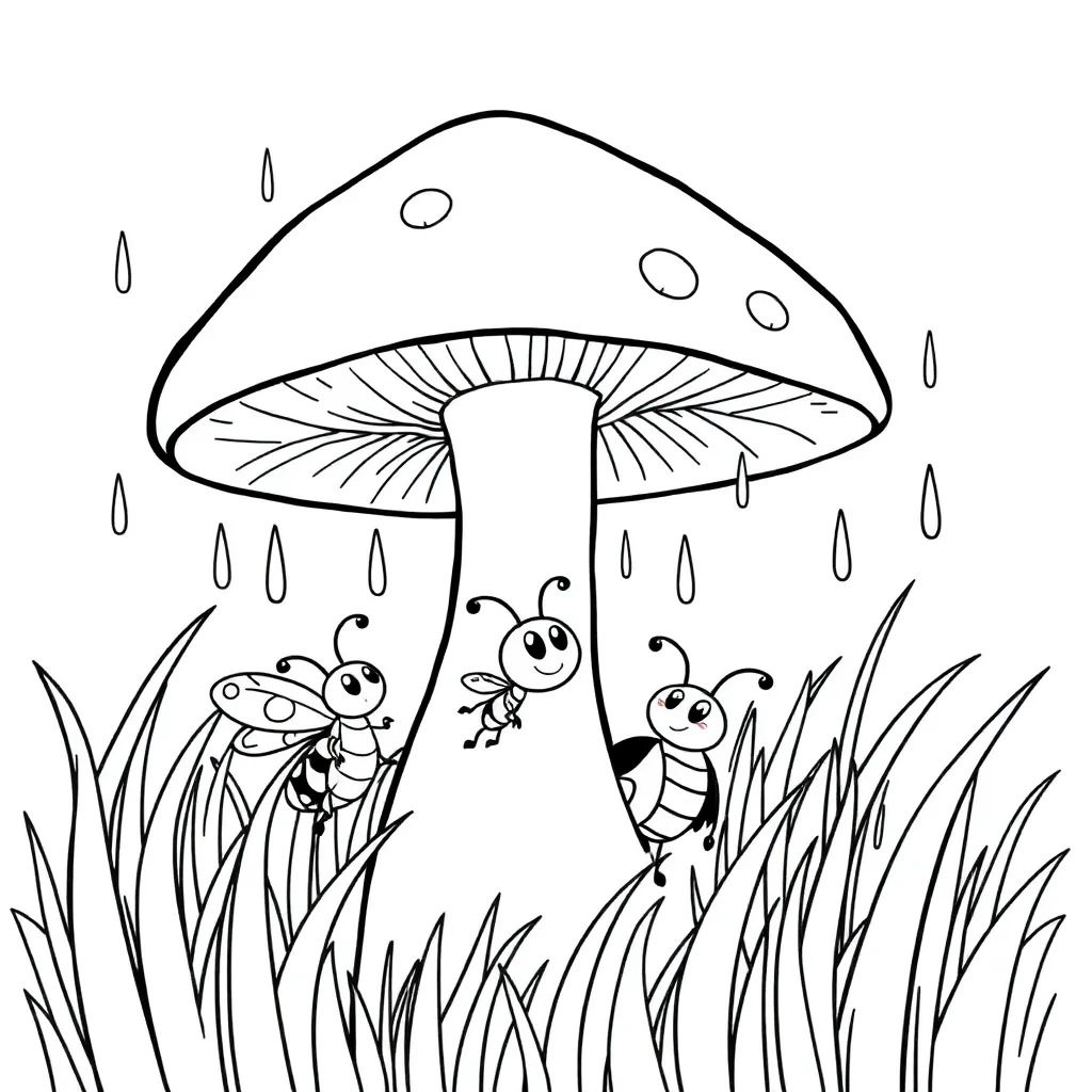 Herfst Insecten Paddestoel Natuur Regen coloring page for children