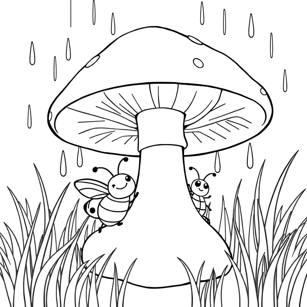 Free Autumn Insect Mushroom Nature Season Coloring Page