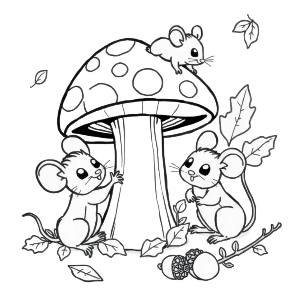 Herfst Muizen Paddenstoelen Natuur Seizoen coloring page for children