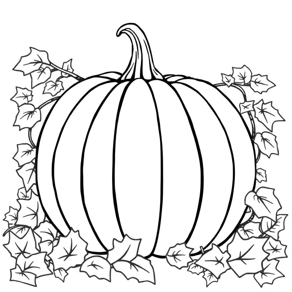 Free Printable Autumn Pumpkin Leaves Cartoon Harvest Coloring Page