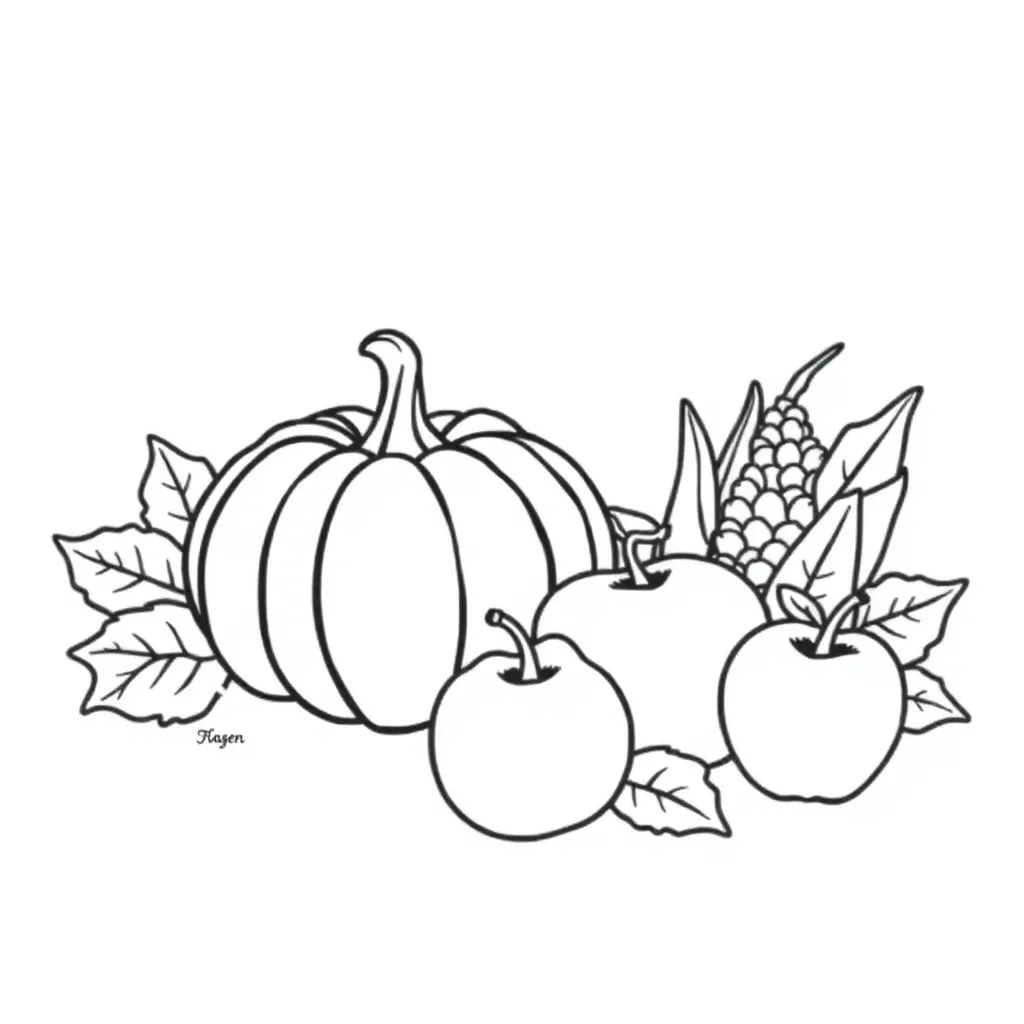 Herfst Pompoenen Oogst Seizoen Natuur coloring page for children