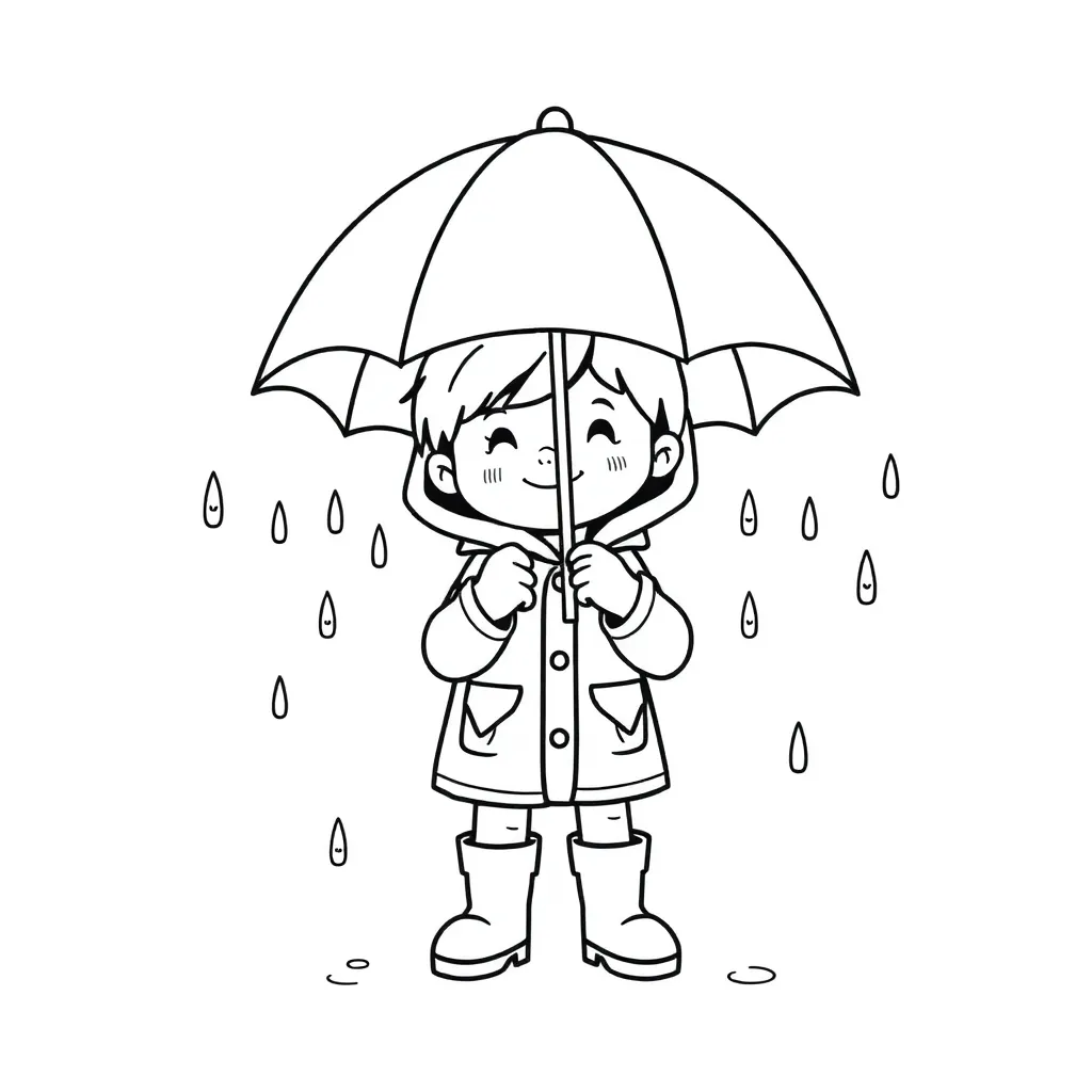 Free Autumn Rain Umbrella Cartoon Coloring Page for