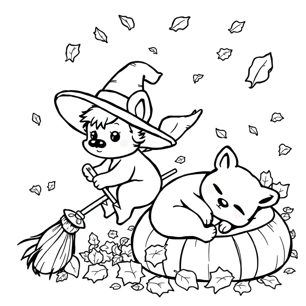 Herfst Schattige Dieren Bladeren Fantasie Seizoenen coloring page for children