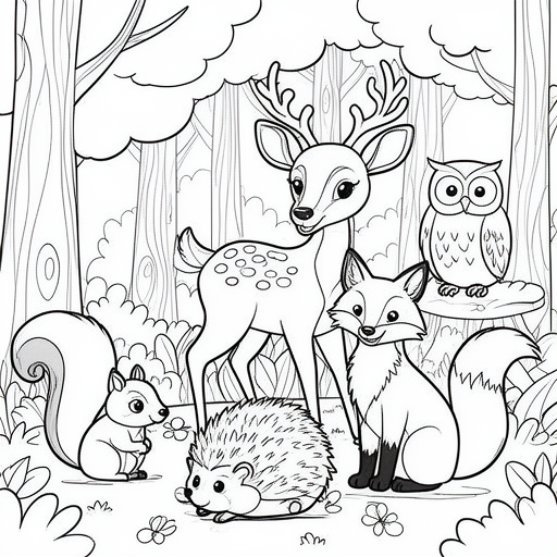 hert eekhoorn egel bos vos uil kleurplaat voor kinderen