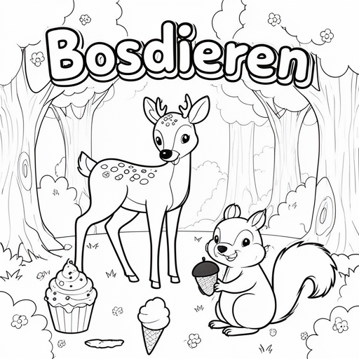 hert eekhoorn egel bos vos uil voetbal cupcake ijs kleurplaat voor kinderen