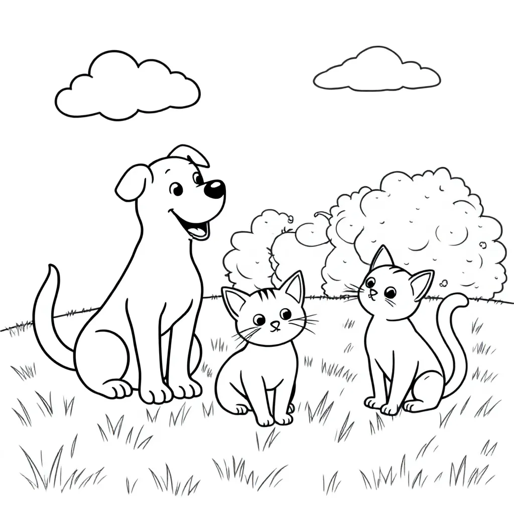hond en kat coloring page for children