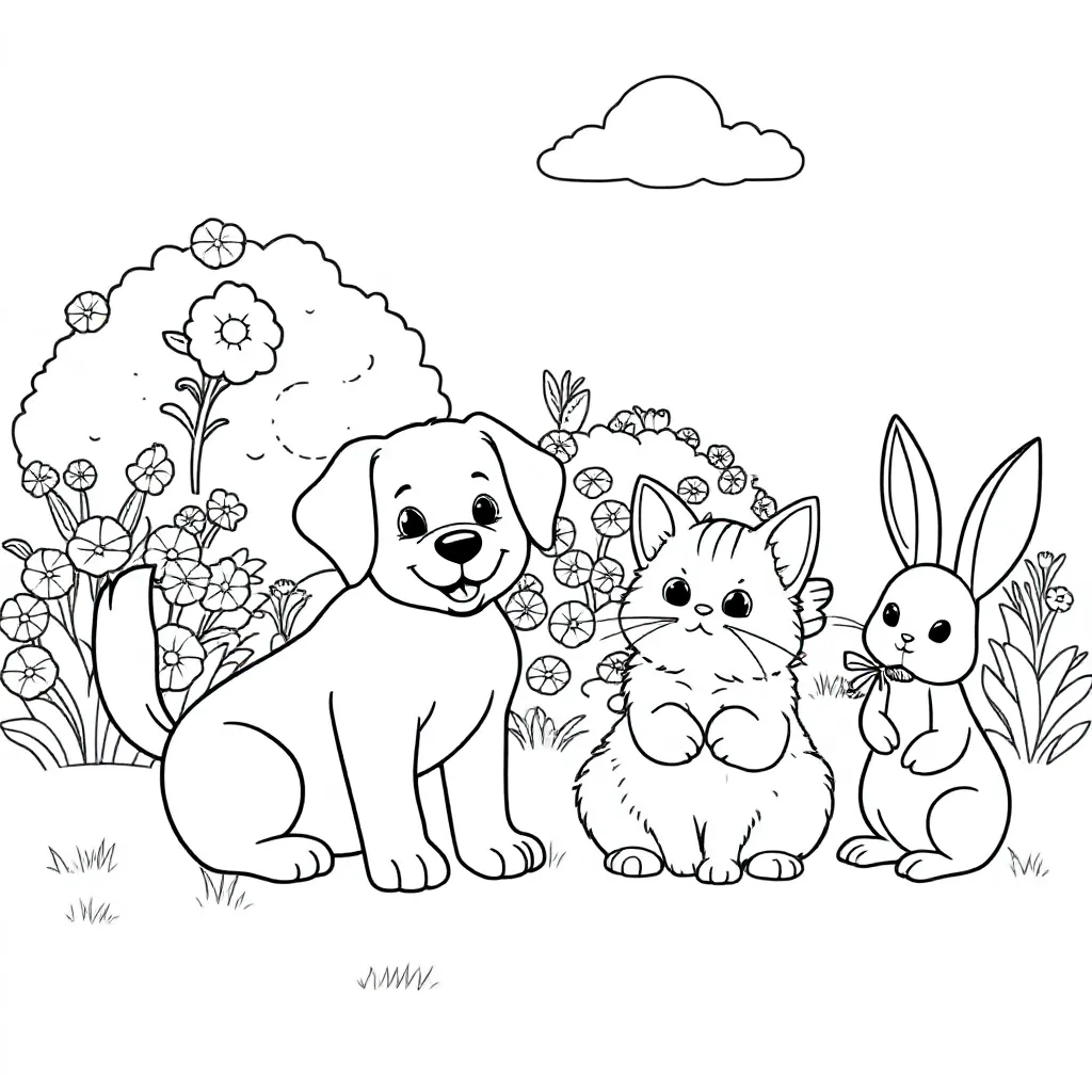 hond kat konijn kleurplaat voor kinderen