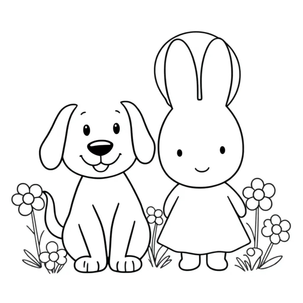 Hond, Nijntje, pop kleurplaat voor kinderen