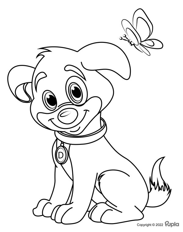 Hond Puppy Vlinder coloring page for children