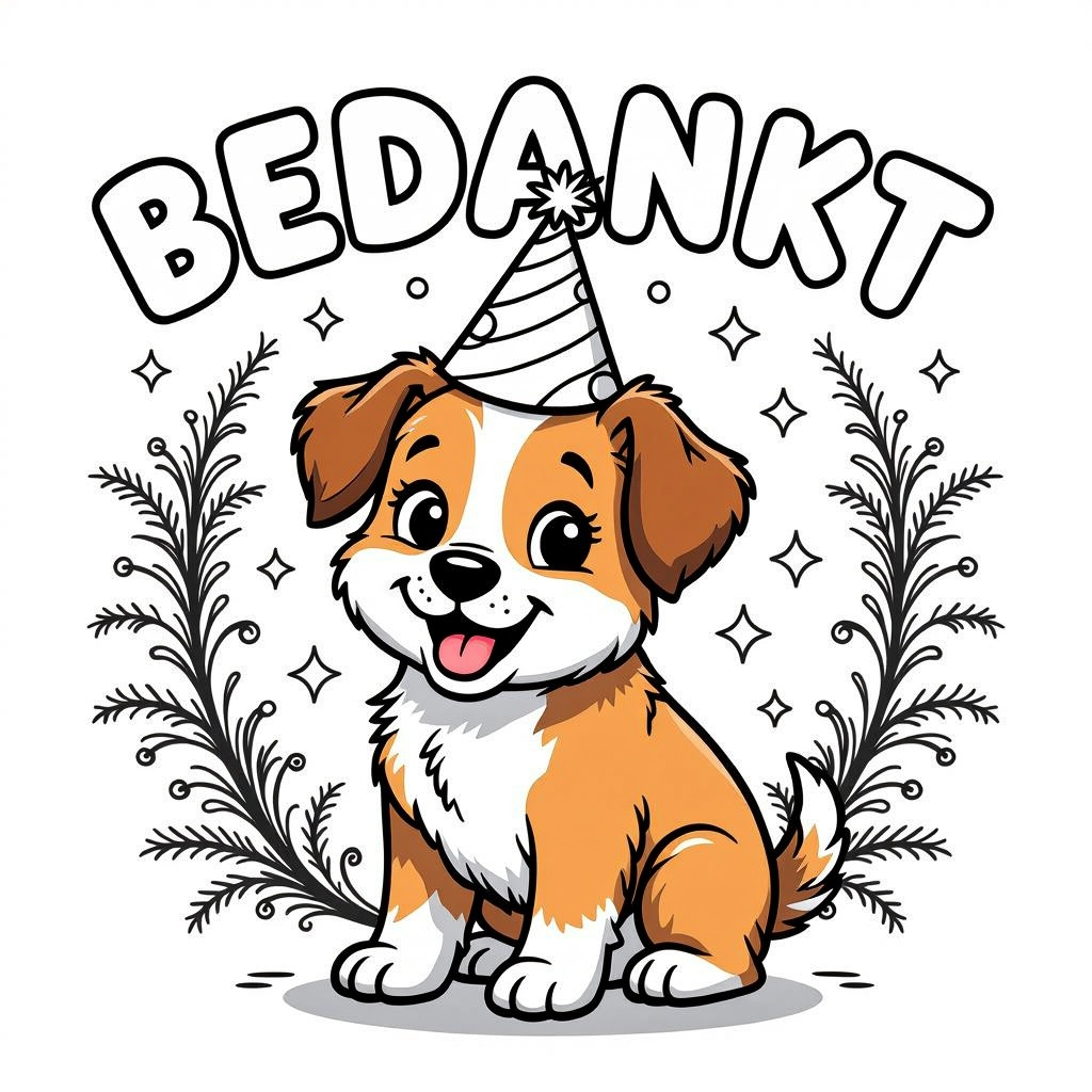 hondje met feesthoed coloring page for children