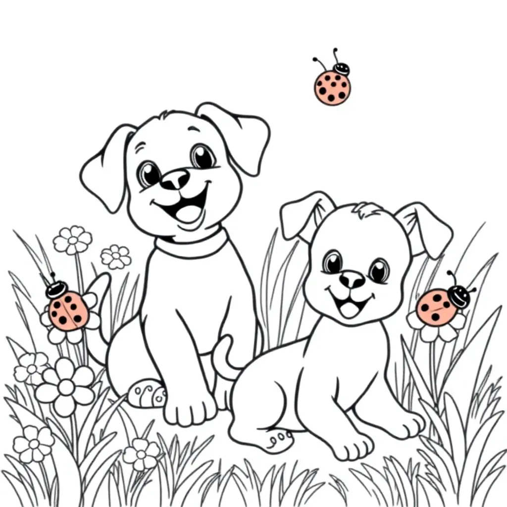 hondjes lieveheersbeestjes kleurplaat voor kinderen