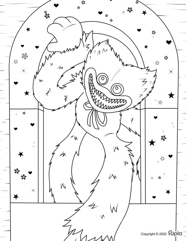 Feuille de coloriage Huggy Wuggy escaladant une barrière