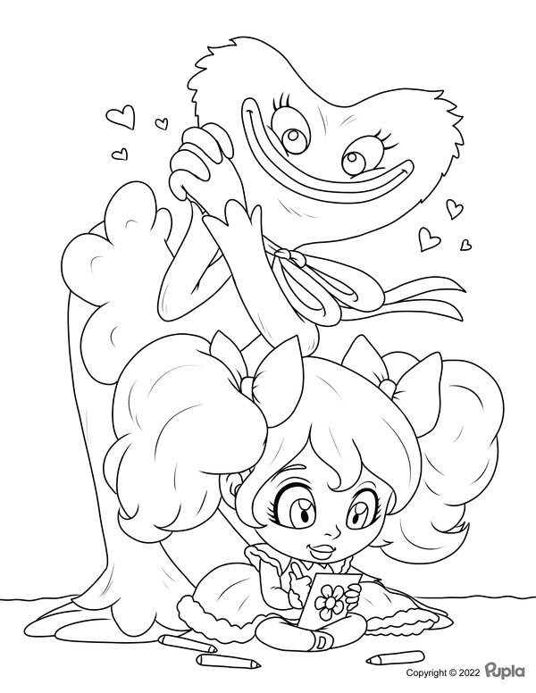 Huggy Wuggy Kissy Missy et Miss Poppy coloring page for children