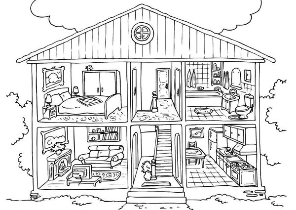 Huis Binnen Gedetailleerd coloring page for children