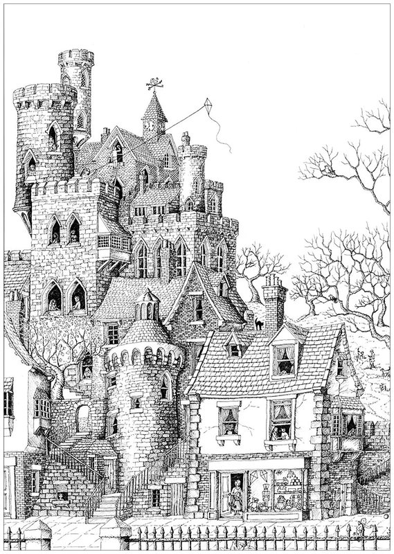 Detailed House Castle Coloring Page