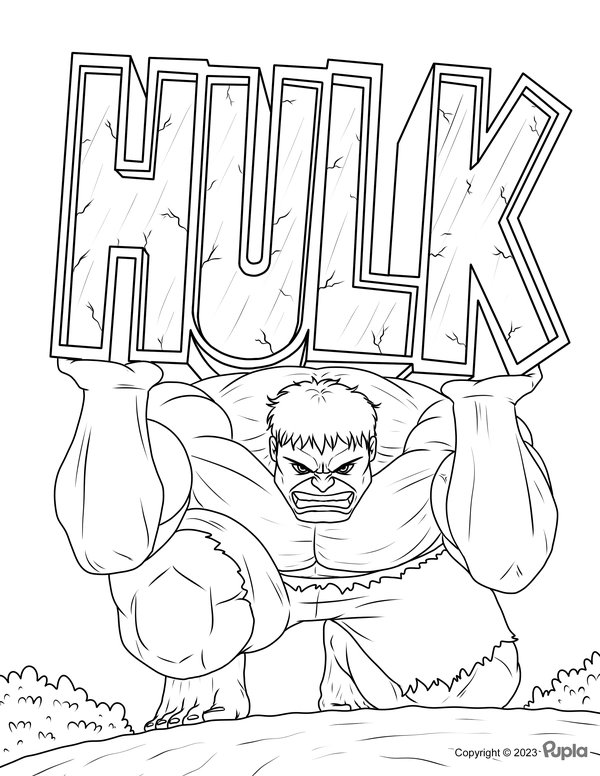 Hulk hebt seinen Namen in Lettern coloring page for children