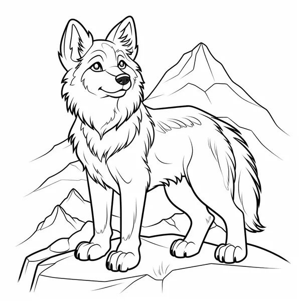 Jeune Loup Debout Sur Des Rochers coloring page for children
