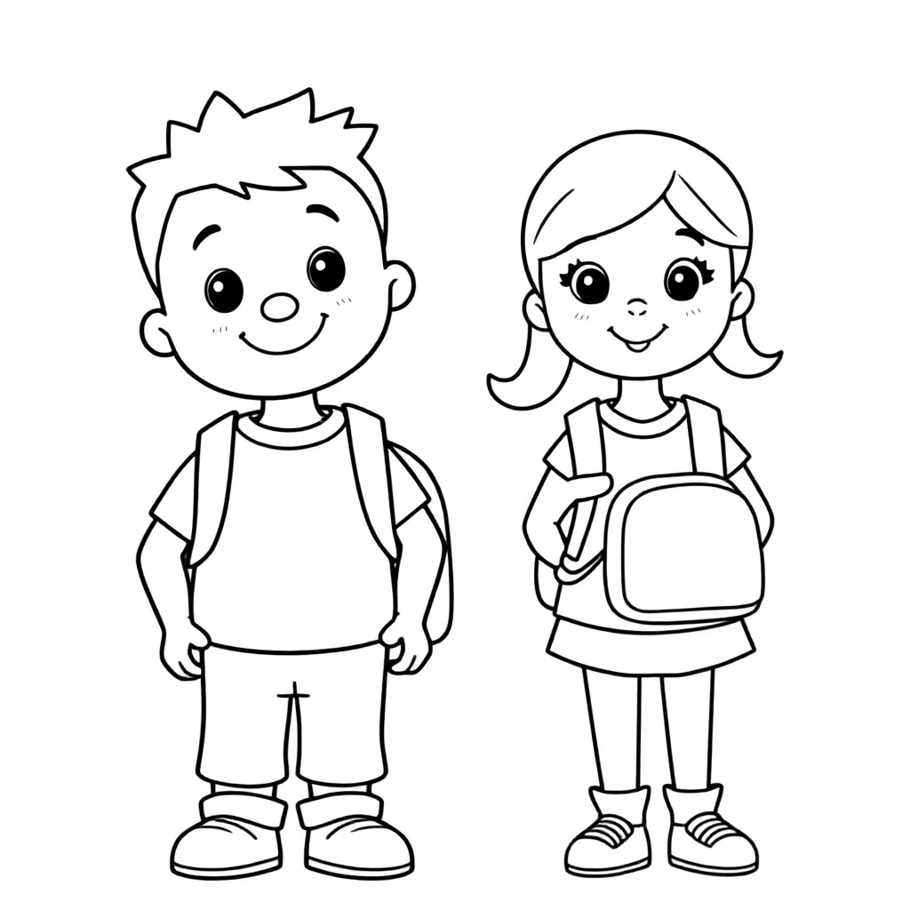 Jongen en meisje met rugzak coloring page for children