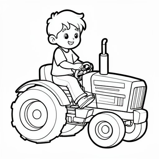 jongen op traktor kleurplaat voor kinderen