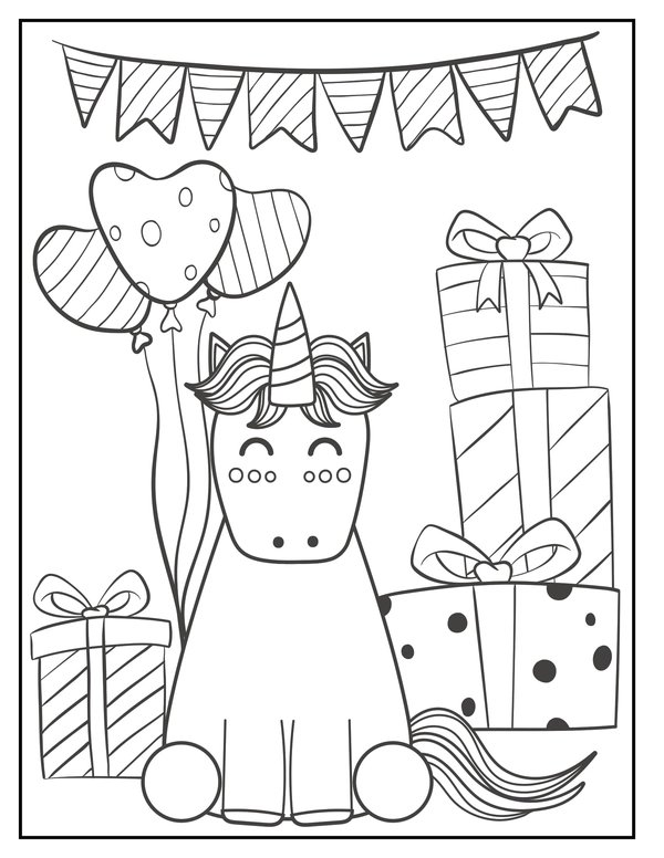 Joyeux Anniversaire Licorne coloring page for children