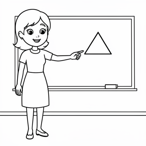 juf wiskunde die uitleg geeft over goniometrie in een klaslokaal kleurplaat voor kinderen