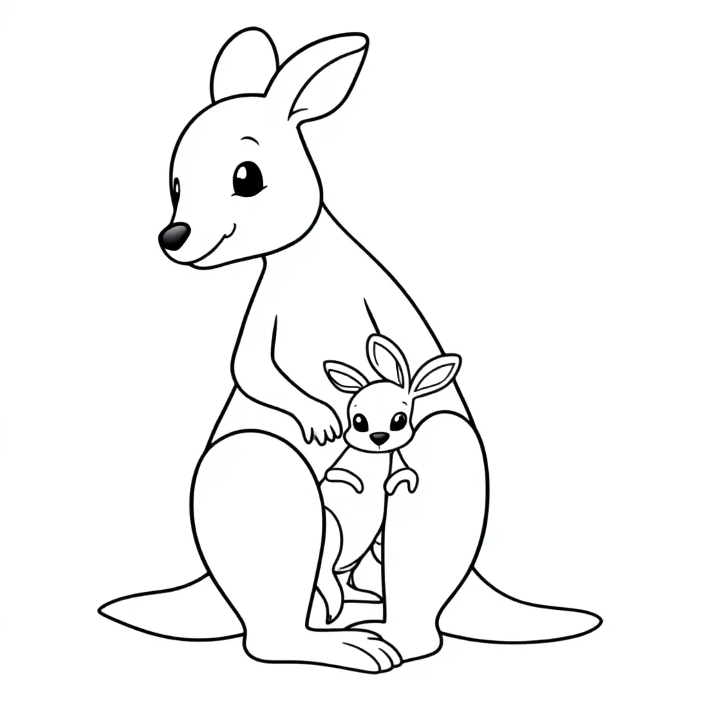 Feuille de coloriage Kangourou avec petit kangourou