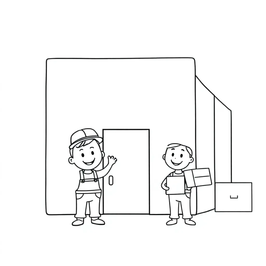 Kartonnen Dozen Fabriek Met Werknemers coloring page for children