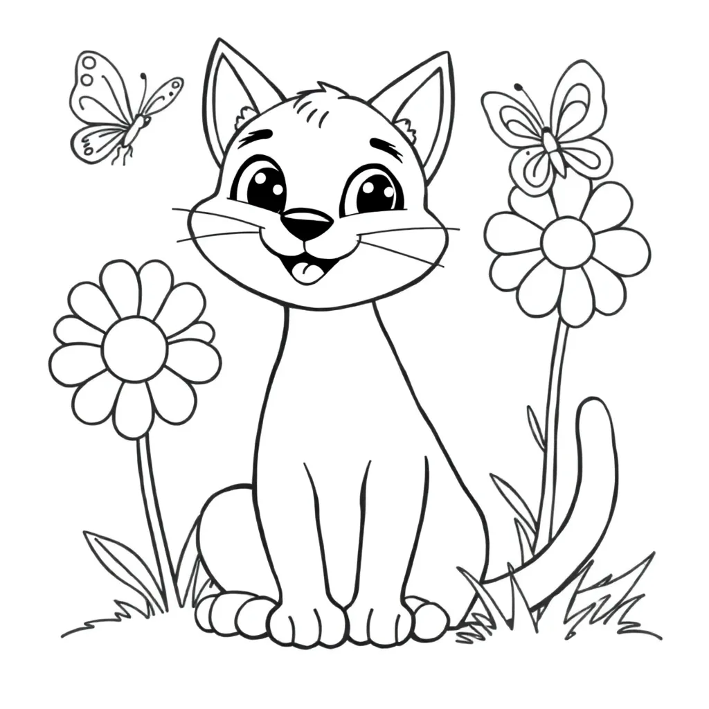 Chat, noir, blanc, dessin à colorier noir et blanc pour enfants