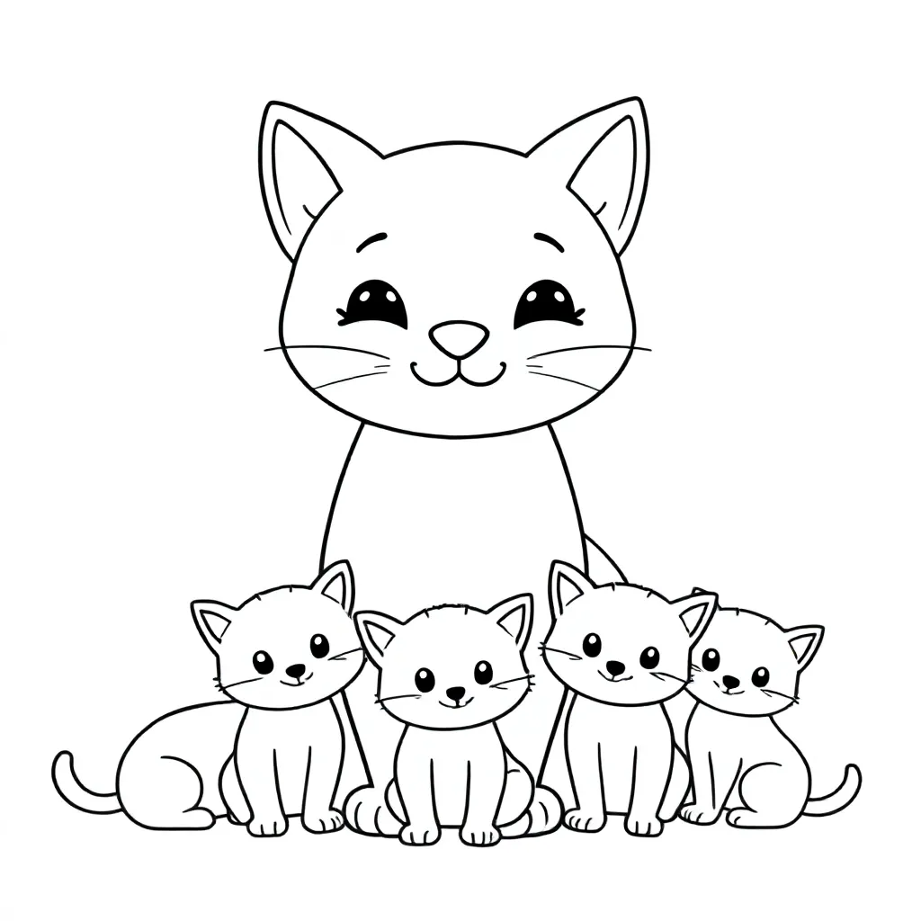 Kat met kittens kleurplaat voor kinderen