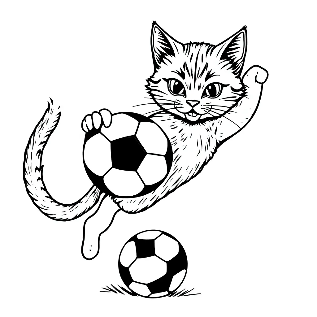Kat Speelt Met Een Voetbal coloring page for children