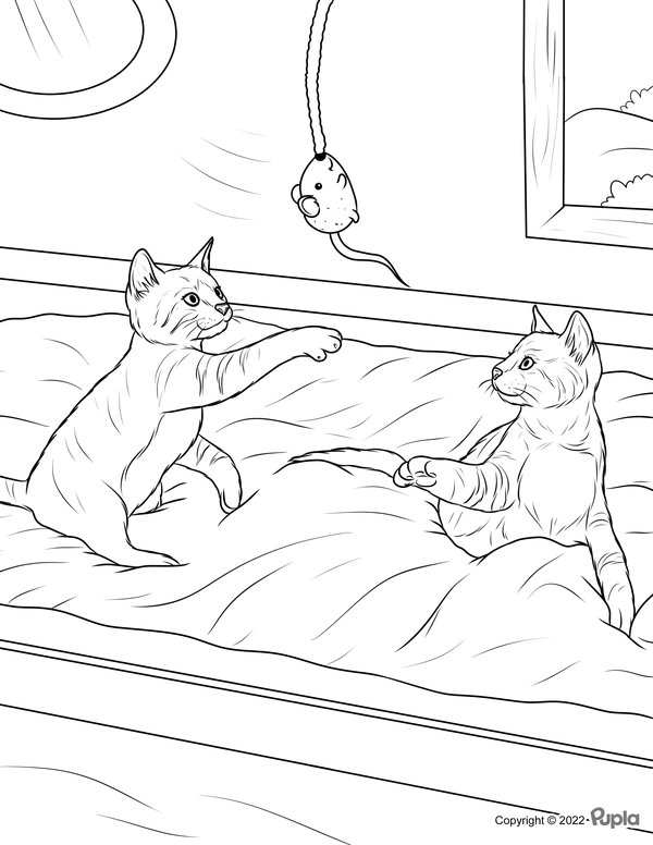 Katten Spelen Muis coloring page for children