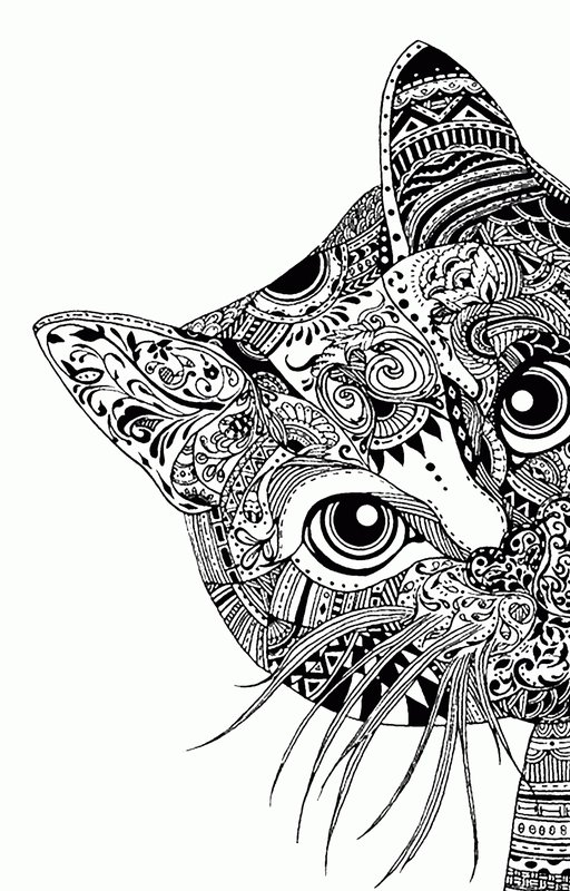 Coloring Page Cat Looks Around the Corner