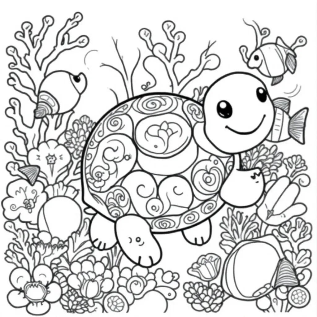 kawai schildpad kleurplaat voor kinderen