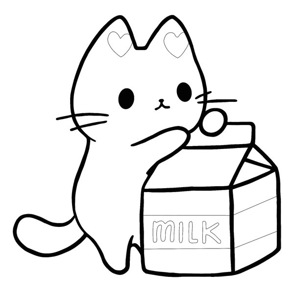 Kawaii Katze Mit Milch coloring page for children