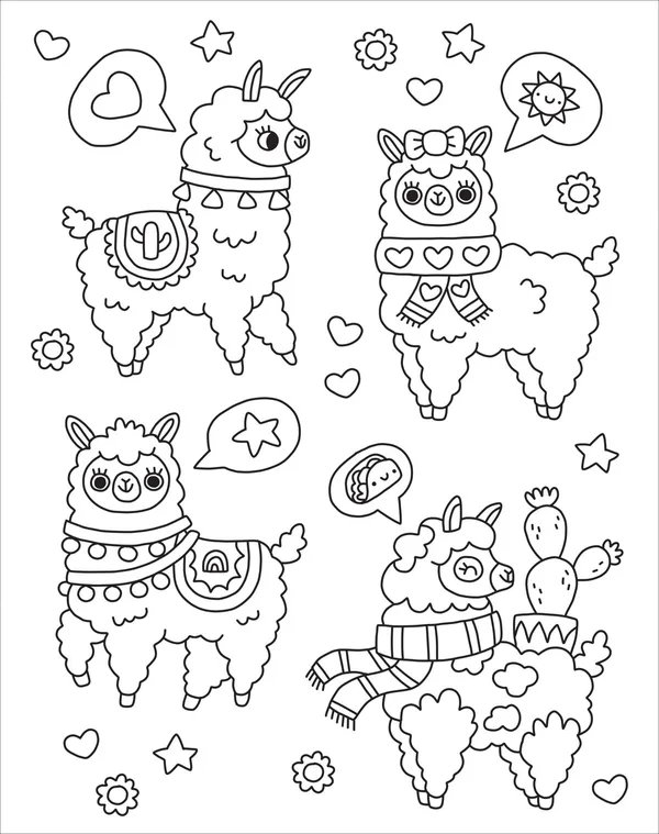 Kawaii Lamas coloring page for children