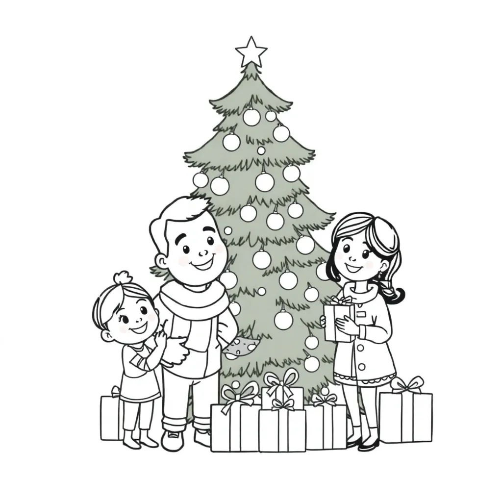 Kerst Familie Gezellig Feestelijk Cartoon coloring page for children