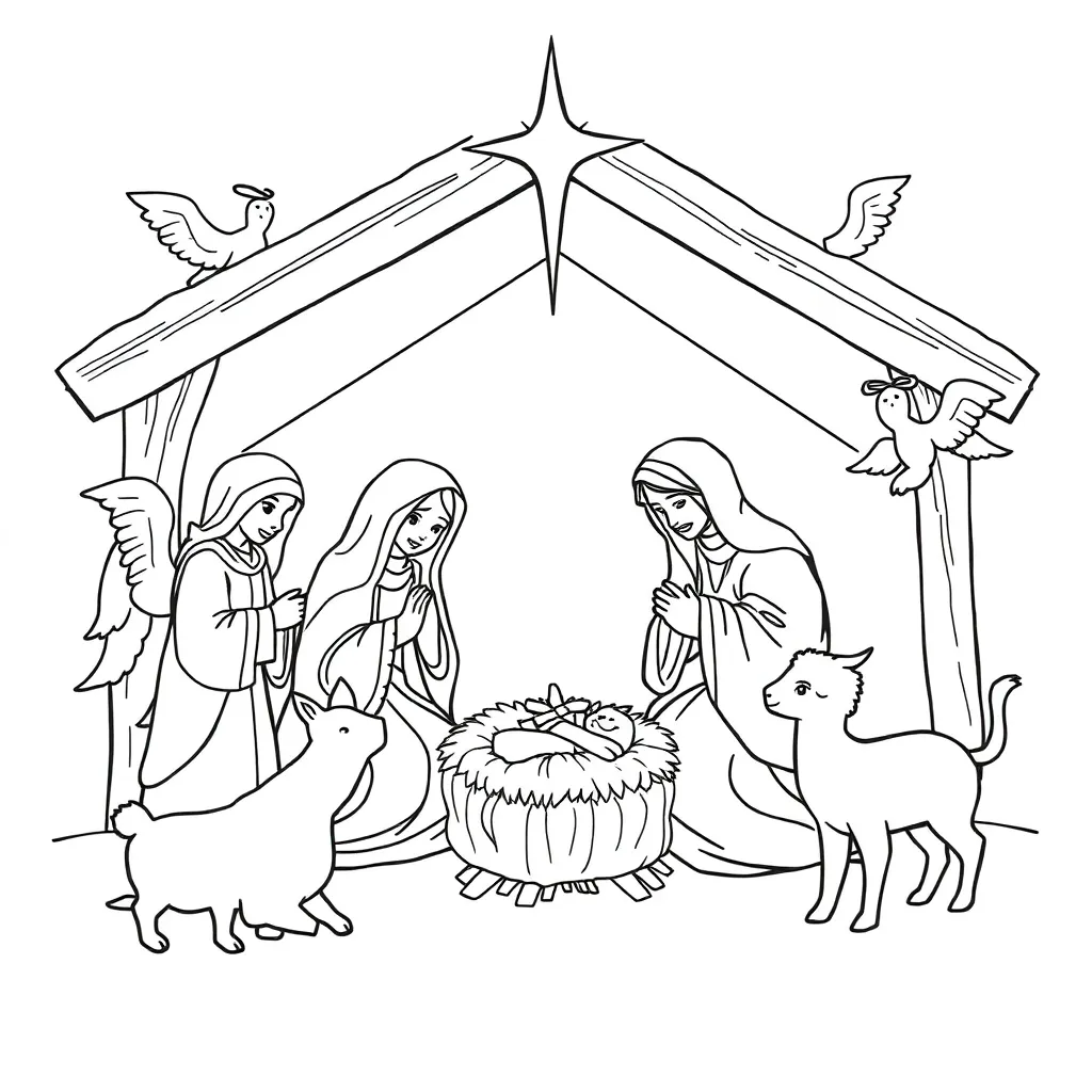 Kerst Geboorte Jezus Nativity Scene Religieus Educatief coloring page for children