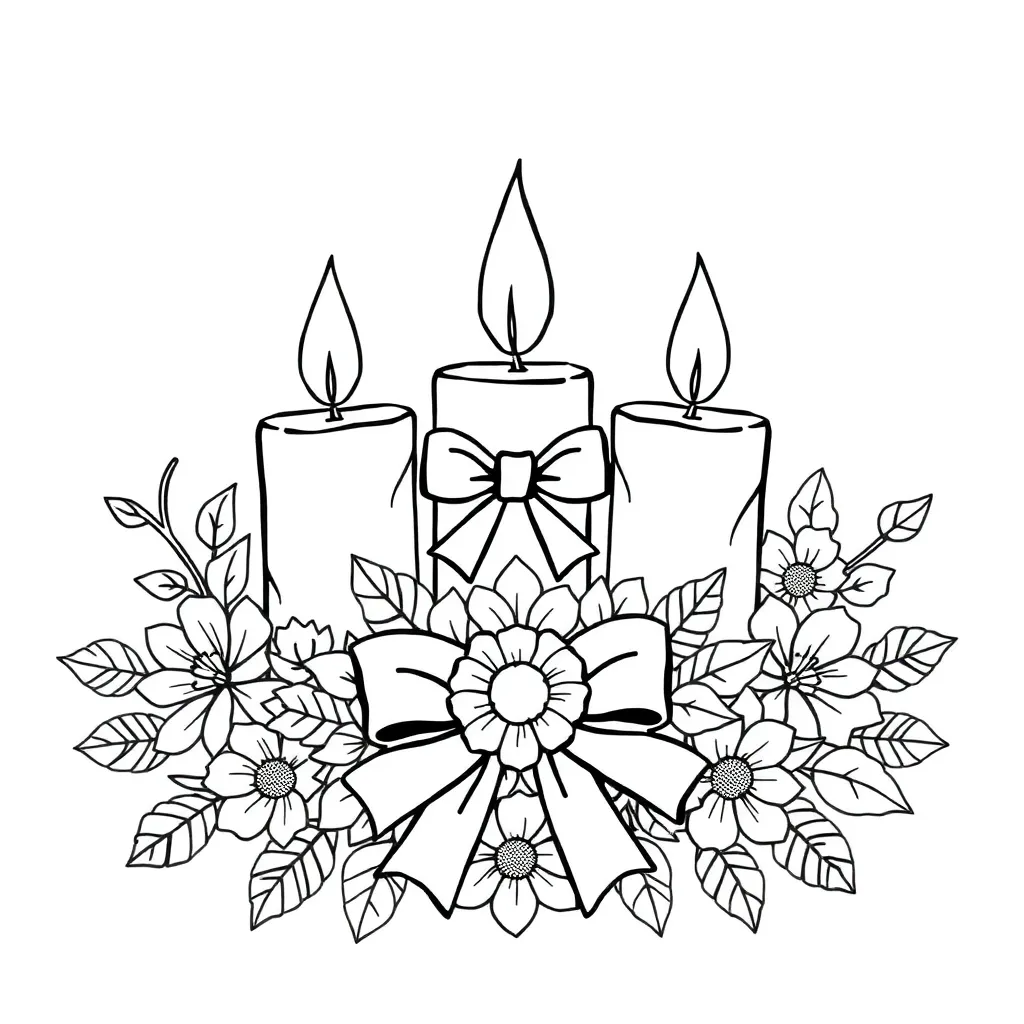 Kerst Kaarsen Bloemen Decoratief Gedetailleerd coloring page for children