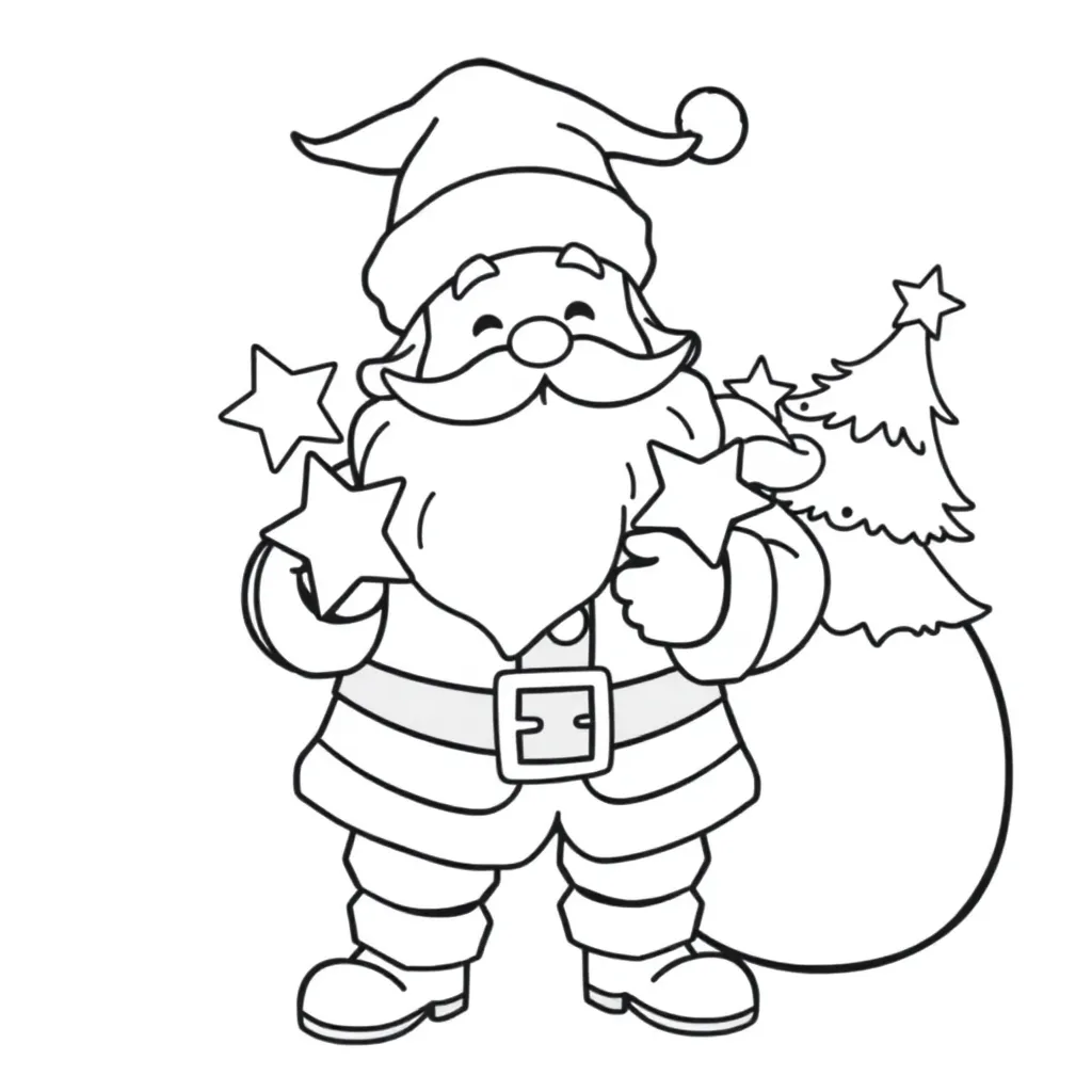 Kerst Kerstman Cadeaus Kerstboom Feestelijk coloring page for children