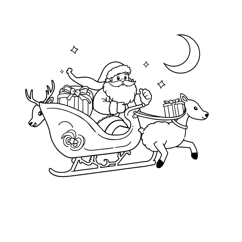 Kerst Kerstman Rendieren Slee Nacht coloring page for children