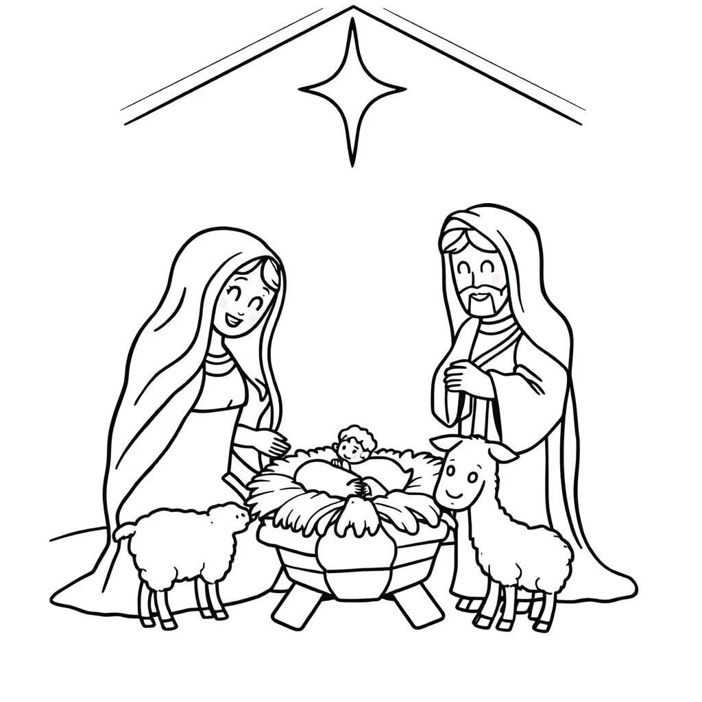 Kerst Kerststal Kerstman Kerstbaby Feestelijk coloring page for children